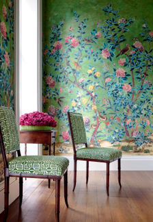 Jardin Bloom Mural  & Labyrinth Velvet from Grand Palace Collection