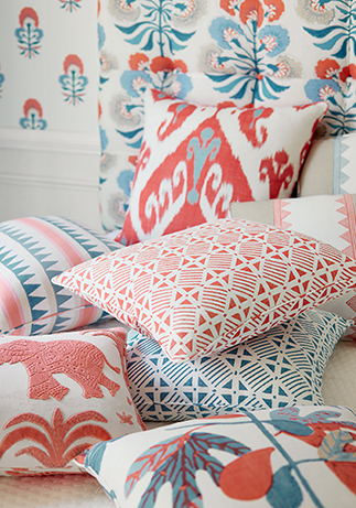 Thibaut Design French Blue and Coral Color Story in Kismet