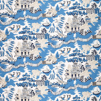 LUZON, Navy on Beige, F936110, Collection Enchantment from Thibaut