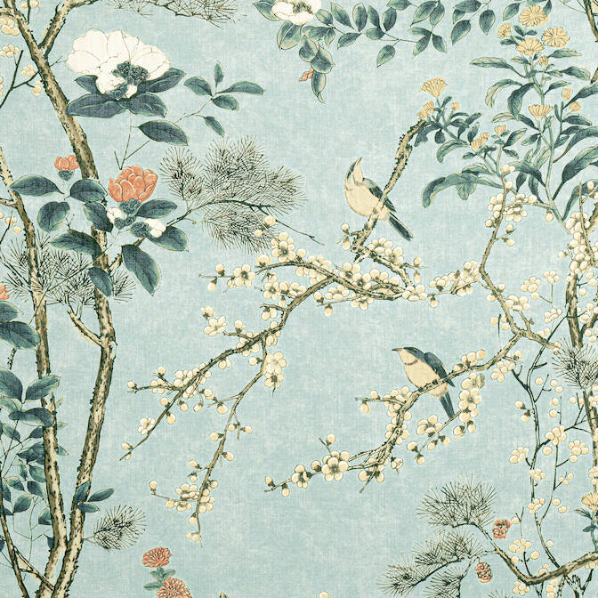 F913625 KATSURA Printed Fabrics Mist from the Thibaut Grand Palace 