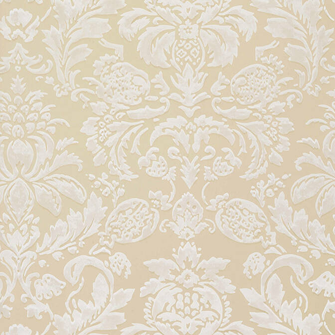 LYNDON DAMASK, White on Beige, T10029, Collection Neutral Resource from  Thibaut