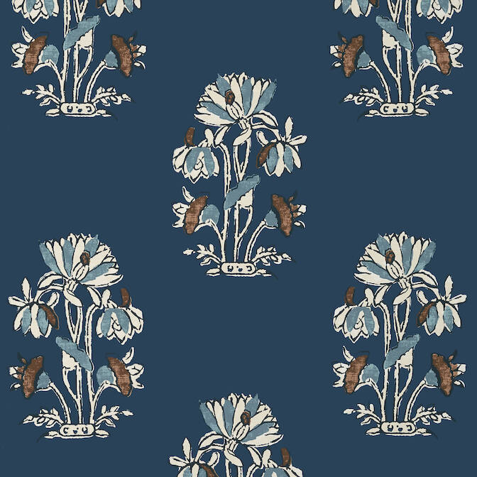 T13203 LILY FLOWER Wallpaper Navy from the Thibaut Mesa collection