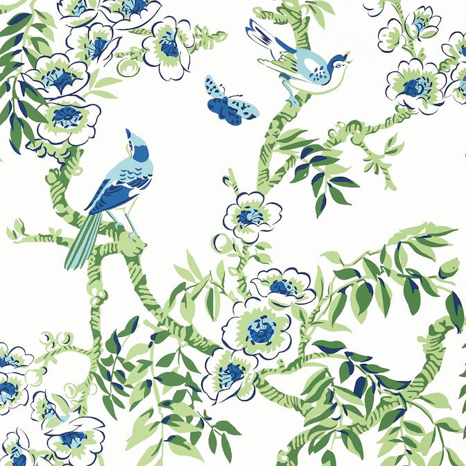 T20842 YUKIO Wallpaper Blue and Green from the Thibaut Eden collection