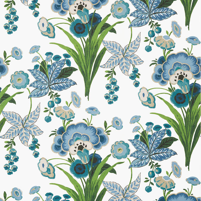T20851 PASADENA Wallpaper Blue and Green from the Thibaut Eden collection