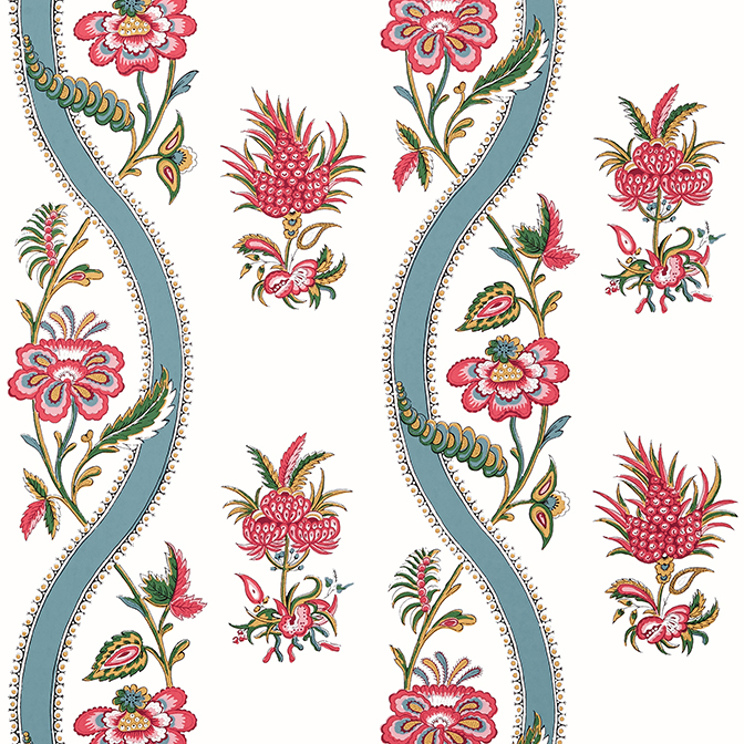 T36426 RIBBON FLORAL Wallpaper Raspberry and Teal from the Thibaut